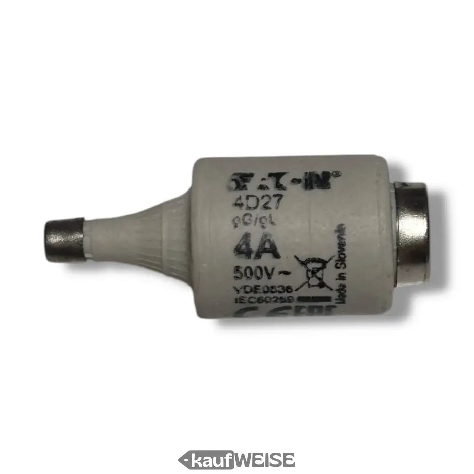 Eaton 4D27 Keramik-Sicherung 4A 500V, weiß-schwarz mit Silber-Terminals, 5er-Pack