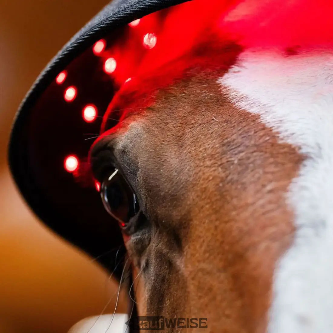 Schwarzer LED-Hut von Horseware mit roten beleuchteten Punkten am Rand