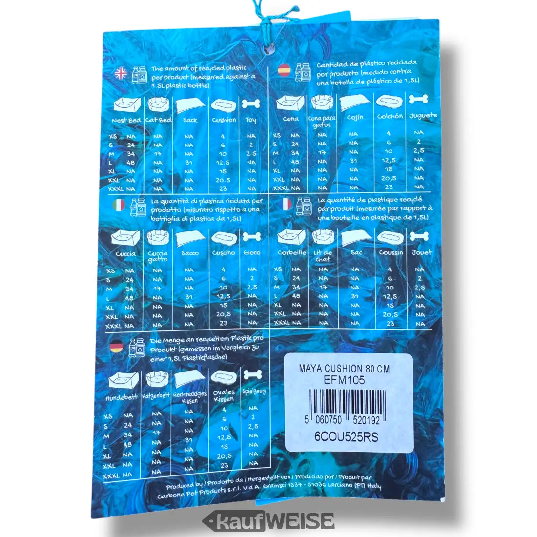 Produktinformationstag für Tierkissen Rosa -Grau Hundebett Katzenkissen Recycelt Italien