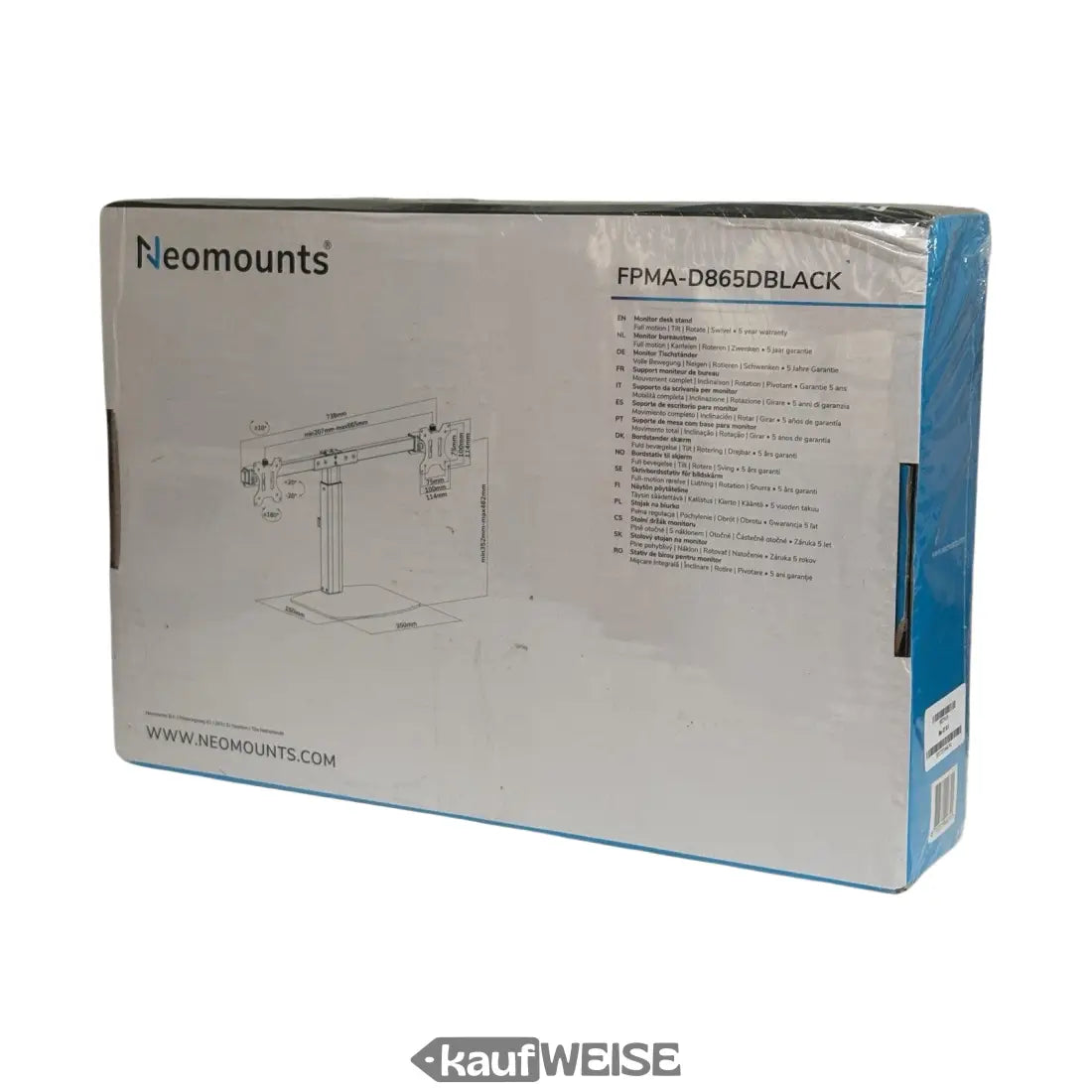 Schwarzer Neomounts Schreibtischhalter mit verstellbarem Arm für VESA 75/100