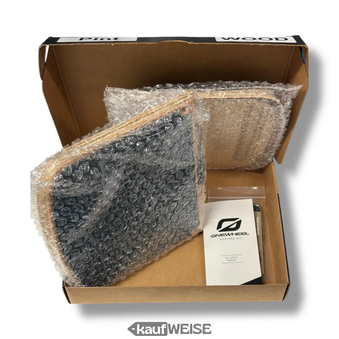 Holz-Skateboard-Deck mit Grip-Tape und Hardware im Karton für Onewheel Pint Surestance Footpads