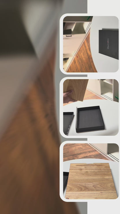 DutchDeluxes 3-в-1 дъска за рязане от тиково дърво (сгъваема) | Дъска за сервиране и поставка за таблет | Изработен от масивно тиково дърво